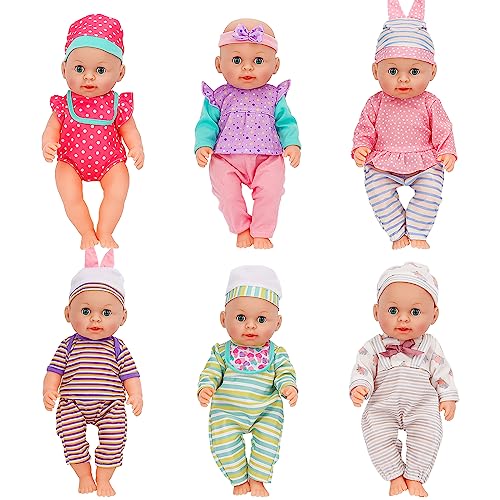 deAO 6 Puppenkleider Set, Puppenkleidung Outfits für 30 cm 33CM 35CM 36CM Neugeborene Babypuppen Jungen Mädchen, Puppenbekleidung Gehören Hüte und Stirnbänder, Puppenzubehör (Keine Puppe) von deAO
