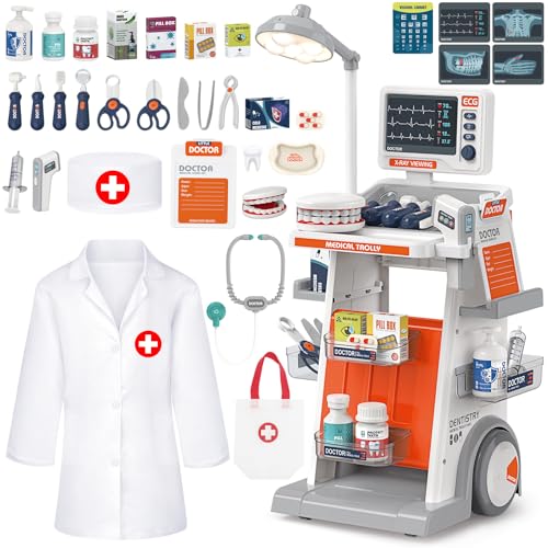 deAO Arztkoffer Kinder ab 3 Jahre, Doktor Spielzeug mit Licht & EKG Medizinischer Trolley, Rollenspiel Arzt Set für Jungen & Mädchen Geschenkidee Weihnachten Geburtstag deAO Arztkoffer Kinder ab 3 Jahre, Doktor Spielzeug mit Licht & EKG Medizinischer Trolley, Rollenspiel Arzt Set für Jungen & Mädchen Geschenkidee Weihnachten Geburtstag von deAO
