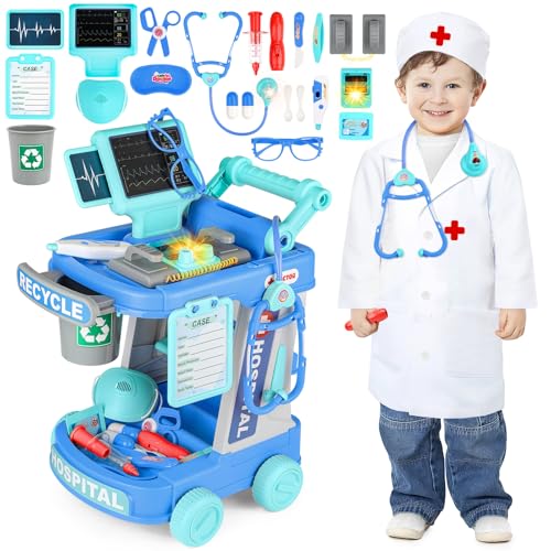 deAO Arztwagen Arztkoffer Kinder, Doktorkoffer Doktor Spielset mit Arztkostüm Stethoskop Thermometer Spritze, Arzt Set zum Rollenspiel Doktor Medical Trolley Spielzeug Viel Zubehör Geschenke Kinder deAO Arztwagen Arztkoffer Kinder, Doktorkoffer Doktor Spielset mit Arztkostüm Stethoskop Thermometer Spritze, Arzt Set zum Rollenspiel Doktor Medical Trolley Spielzeug Viel Zubehör Geschenke Kinder von deAO