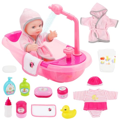 deAO Baby Puppe mit Badewanne und Zubehör, 30cm Badepuppe mit Funktionierender Dusche Wasserpumpe mit Puppenzubehör, Spielzeug Badewanne für Kinder ab 3 Jahren Geschenk für Mädchen deAO Baby Puppe mit Badewanne und Zubehör, 30cm Badepuppe mit Funktionierender Dusche Wasserpumpe mit Puppenzubehör, Spielzeug Badewanne für Kinder ab 3 Jahren Geschenk für Mädchen von deAO