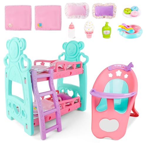 deAO Baby Puppen Zubehör, Inklusive Puppenhochbett mit Stehleiter, Decke und Kissen, Puppenstuhl, Puppenflasche, Puppen Set Spielset mit Doll Accessories für Doll 28-36CM, Babypuppe Rollenspielse deAO Baby Puppen Zubehör, Inklusive Puppenhochbett mit Stehleiter, Decke und Kissen, Puppenstuhl, Puppenflasche, Puppen Set Spielset mit Doll Accessories für Doll 28-36CM, Babypuppe Rollenspielse von deAO