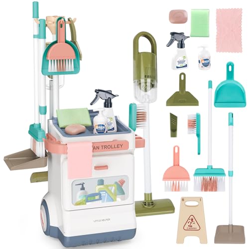 deAO Besenwagen Putzwagen Für Kinder,mit Kinderbesen,Kehrblech und Handfeger, Kinderstaubsauger mit Saugfunktion,Tücher,Spraydosen uvm, Reinigungswagen mit Rädern,Spielzeug Cleaning Trolley für Kinder deAO Besenwagen Putzwagen Für Kinder,mit Kinderbesen,Kehrblech und Handfeger, Kinderstaubsauger mit Saugfunktion,Tücher,Spraydosen uvm, Reinigungswagen mit Rädern,Spielzeug Cleaning Trolley für Kinder von deAO