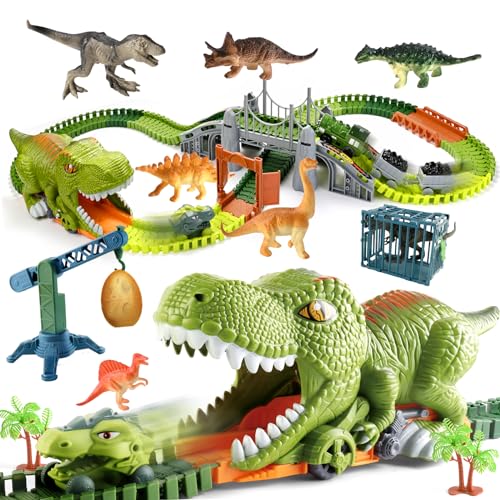 deAO Dinosaurios Juguetes Niños 3 4 5 6 Años Pista de Coches, con jaula de transporte de dinosaurios, Magico Pista de Bricolaje Múltiples Formas de Jugar, Regalos Pascua Cumpleaños Navidad (144 Stück) von deAO