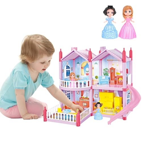 deAO Doll House for Girls, DIY Miniatur Puppenhaus Kit Inkl. 2 Etagen, 4 Zimmer, Hof, Möbeln, Schieber, Puppen, Rollenspiel Spielset für Mädchen Ab 3 4 5 6 Jahren, Dollhouse Geschenk Kinder deAO Doll House for Girls, DIY Miniatur Puppenhaus Kit Inkl. 2 Etagen, 4 Zimmer, Hof, Möbeln, Schieber, Puppen, Rollenspiel Spielset für Mädchen Ab 3 4 5 6 Jahren, Dollhouse Geschenk Kinder von deAO