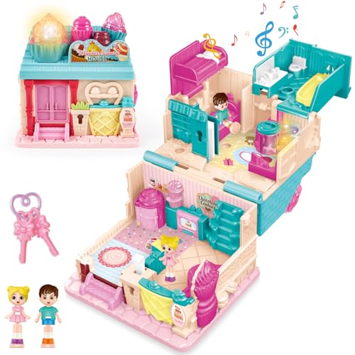 deAO Dollhouse, Miniature House Bakery Pocket World Mini Puppenhaus zum Mitnehmen, Geeignet für Kinder ab 3 Jahren Geburtstag von deAO
