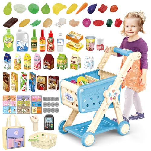 deAO Einkaufswagen für Kinder,Trolley Spielset Kaufmannsladen mit Vorgetäuschten Lebensmitteln und Zubehör Vorgetäuschtes Spiel und Rollenspiele für Jungen und Mädchen ab 3 | Blau deAO Einkaufswagen für Kinder,Trolley Spielset Kaufmannsladen mit Vorgetäuschten Lebensmitteln und Zubehör Vorgetäuschtes Spiel und Rollenspiele für Jungen und Mädchen ab 3 | Blau von deAO
