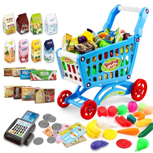 deAO Kinder Einkaufswagen Spielset Gefüllt mit 76 Kuststofflebensmitteln Spielzeug für Jungen und Mädchen (Blau) deAO Kinder Einkaufswagen Spielset Gefüllt mit 76 Kuststofflebensmitteln Spielzeug für Jungen und Mädchen (Blau) von deAO