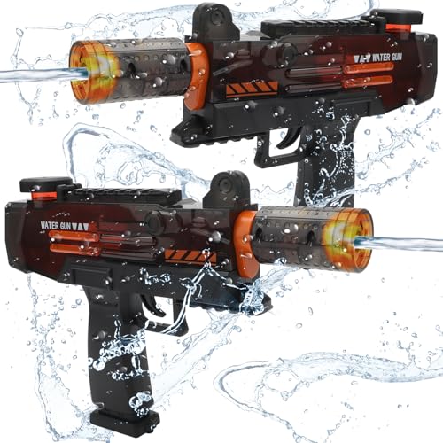 deAO 2er Pack Elektrische Wasserpistole mit 10-12m Reichweite, Wasserpistole Elektrisch für Kinder & Erwachsene, LED Licht & Sound - Wasserdicht, Sommerspielzeug für Pool/Strand/Garten von deAO