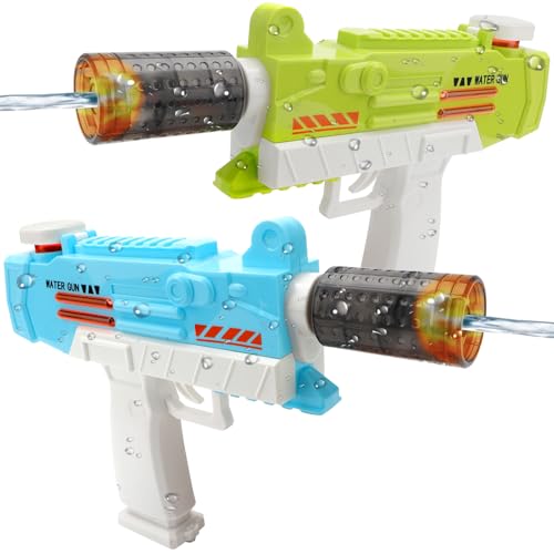 deAO Elektrische Wasserpistole 2 Stück, Wasserpistole Elektrische für Kinder, Automatische Wasserpistole Mit Blitzeffekten und Sound, Übermäßige Schießen Distanz, Sommer Wasserspielzeug, Blau+ Grün von deAO