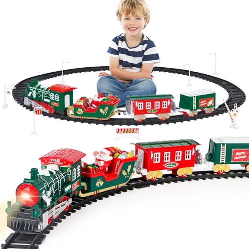 deAO Elektrisches Spielzeug Züge, Weihnachtszug Eisenbahn Schienen Zug Set Batterielok mit Licht und Sound, Eisenbahn Zug Spielzeug mit Zuggleis und 4 Zugwaggons, Weihnachtszug Set für Kinder deAO Elektrisches Spielzeug Züge, Weihnachtszug Eisenbahn Schienen Zug Set Batterielok mit Licht und Sound, Eisenbahn Zug Spielzeug mit Zuggleis und 4 Zugwaggons, Weihnachtszug Set für Kinder von deAO