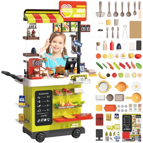 deAO Fast-Food Kaufladen Spiel mit Sound inkl, Multifunktional Küchenspielset für Kinder, 88PCS Gemüse, Küchengeräte, Registrierkassen, Kaffeemaschine und Mehr Zubehör, für Kinder ab 3 Jahren (Grün) von deAO