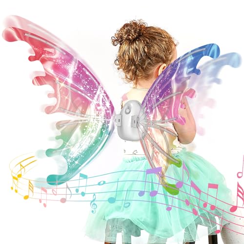 deAO Feenflügel Kinder, Elektrisch Schmetterlingsflügel mit Musik & Licht, Verstellbarer Schultergurtfeen Fairy Wings Adult Erwachsen Damen, Fee Elfen Flügel Kostüm für Partys, Halloween (88*56.5CM) von deAO