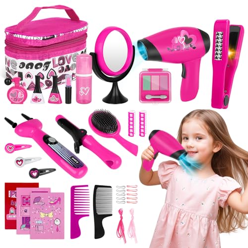 deAO Friseur- und Schminktaschen-Beauty-Set für Mädchen, Styling, Make-up-Accessoires, Spielset, inkl. Flechtmaschine und Haartrockner von deAO