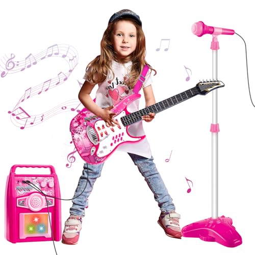 deAO Gitarrenverstärker-Mikrofon-Set für Kinder, Mikrofon mit Ständer, Elektrische Musikgitarre für Kinder- 72.5CM, Musik-Licht-Karaoke-Musikspielzeug, Geburtstagsgeschenk für Jungen und Mädchen deAO Gitarrenverstärker-Mikrofon-Set für Kinder, Mikrofon mit Ständer, Elektrische Musikgitarre für Kinder- 72.5CM, Musik-Licht-Karaoke-Musikspielzeug, Geburtstagsgeschenk für Jungen und Mädchen von deAO