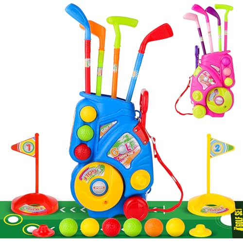 deAO Golf Set Spielzeug für Kinder Inkl, Golf Puttingmatte, 4 Golf Putter 60CM, 6 Golfbälle, Toddler Putting Spielzeug, Indoor Outdoor Spielzeug Geburtstagsgeschenke für Jungen Mädchen 3+ Jahre Blau von deAO