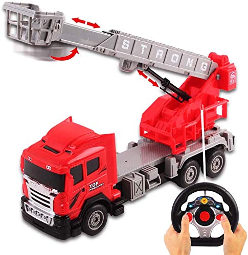 deAO Großes ferngesteuertes Feuerwehrauto mit Funkfernbedienung, sowie mit Lenkradbedienung und Steigleiter von deAO