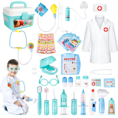 deAO deAOKinder-Rollenspielset für Zahnärzte, Chirurgen und Tierärzte, 30 Teile mit Licht und Ton, einschließlich elektronischem Stethoskop, Laborkappe und medizinischen Spielgeräten (Blau deAO deAOKinder-Rollenspielset für Zahnärzte, Chirurgen und Tierärzte, 30 Teile mit Licht und Ton, einschließlich elektronischem Stethoskop, Laborkappe und medizinischen Spielgeräten (Blau von deAO