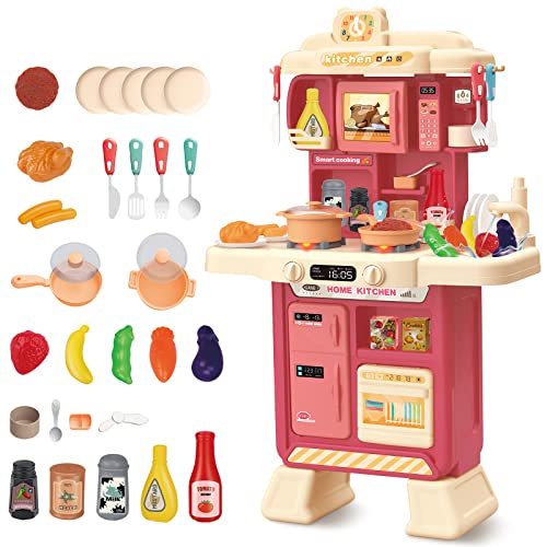 deAO Kinder Küchenspielset “My Little Chef”(“Mein Kleiner Koch”) Spielküche mit Llicht und Sound, Kinderspüle mit Wasser, Klein Kinderküche Plastik mit Reichhaltiges Küchenspielzeugzubehör (75CM) von deAO