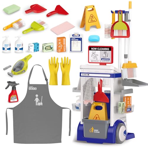 deAO Kinder Reinigungswagen Putzwagen, Putzset mit Besen, Mopp, Bürste & Zubehör Lernspielzeug für Jungen & Mädchen ab 3 Jahre Spielzeug für Rollenspiele | Blau deAO Kinder Reinigungswagen Putzwagen, Putzset mit Besen, Mopp, Bürste & Zubehör Lernspielzeug für Jungen & Mädchen ab 3 Jahre Spielzeug für Rollenspiele | Blau von deAO