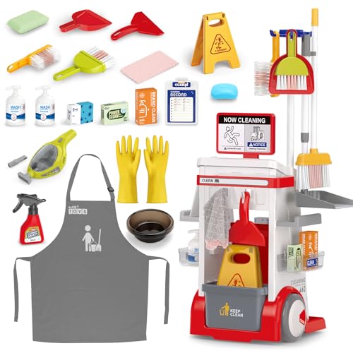 deAO Kinder Reinigungswagen Putzwagen, Putzset mit Besen, Mopp, Bürste & Zubehör Lernspielzeug für Jungen & Mädchen ab 3 Jahre Spielzeug für Rollenspiele | Rot deAO Kinder Reinigungswagen Putzwagen, Putzset mit Besen, Mopp, Bürste & Zubehör Lernspielzeug für Jungen & Mädchen ab 3 Jahre Spielzeug für Rollenspiele | Rot von deAO