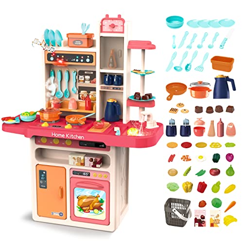 deAO Kinderküche Spielküche mit Licht, Dampf, Wasser, Kinder-Küchenspielset mit Küchenzubehör Herd Spüle Backofen Essen Küche Spielzeug, Chef Dinner Play Besteck Set Pädagogisches Spielzeug (Rosa) deAO Kinderküche Spielküche mit Licht, Dampf, Wasser, Kinder-Küchenspielset mit Küchenzubehör Herd Spüle Backofen Essen Küche Spielzeug, Chef Dinner Play Besteck Set Pädagogisches Spielzeug (Rosa) von deAO