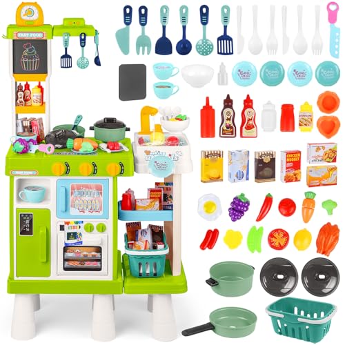 deAO Kinderküche Spielküche mit Wasserfunktion & Dampf, 54 Stck. Höhenverstellbar Küchenspielset mit Licht, Sound, Küche Kinder Beidseitig Bespielbar mit Zubehör & Spüle für Kinder ab 3 Jahren | Grün deAO Kinderküche Spielküche mit Wasserfunktion & Dampf, 54 Stck. Höhenverstellbar Küchenspielset mit Licht, Sound, Küche Kinder Beidseitig Bespielbar mit Zubehör & Spüle für Kinder ab 3 Jahren | Grün von deAO
