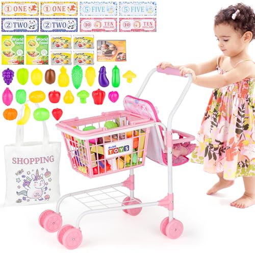 deAO Kinder Einkaufswagen Spielset, 47 Stück Lebensmittel Spielzeug Einkaufswagen, Supermarkt Kinder Wagen für Lebensmittel, Rollenspiel Spielküche Zubehör, Pädagogisches Geschenk, 55x30x51cm, Rosa deAO Kinder Einkaufswagen Spielset, 47 Stück Lebensmittel Spielzeug Einkaufswagen, Supermarkt Kinder Wagen für Lebensmittel, Rollenspiel Spielküche Zubehör, Pädagogisches Geschenk, 55x30x51cm, Rosa von deAO