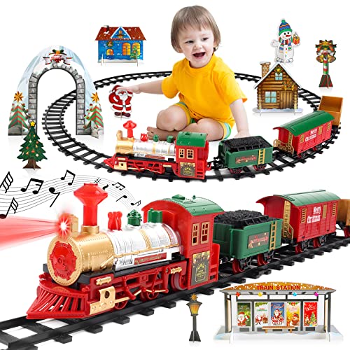 deAO Klassisches Zug-Set mit Weihnachtsmotiv für Kinder mit Scheinwerfer, realistischen Klängen, 4 Autos-Kutsche und Schienen, Weihnachtsdekoration unter dem Weihnachtsbaum deAO Klassisches Zug-Set mit Weihnachtsmotiv für Kinder mit Scheinwerfer, realistischen Klängen, 4 Autos-Kutsche und Schienen, Weihnachtsdekoration unter dem Weihnachtsbaum von deAO