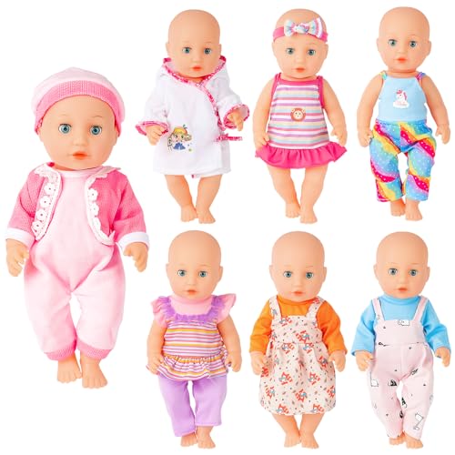 deAO Puppenkleidung Set für 36 cm Babypuppen, 14 Zoll Puppen Kleidung Outfit Zubehör Kleider, Hosen, Badeanzug, Geschenk für Rollenspiele ab 3 Jahre Mädchen(Puppe Nicht inklusive) | 7 Stück von deAO