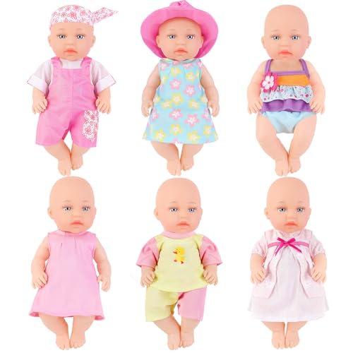deAO Kleidung Outfits für Baby Puppen 36 cm 14 inch, 6 Stück Puppenkleidung mit Set aus Kleid Hose Badeanzug, Puppenkleider Set Kleidung Bekleidung Outfits für Baby Puppen von deAO
