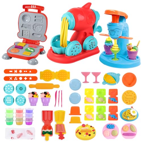 deAO Knetwerkzeug Teig Plastilin Werkzeuge, 52Stk. Knete Set für Kinder mit 12 Dosen Knete, Kinderknete Kitchen Creations Eismaschine Nudelmaschine Burgermaschine, Lernspielzeug Geschenk Mädchen Junge deAO Knetwerkzeug Teig Plastilin Werkzeuge, 52Stk. Knete Set für Kinder mit 12 Dosen Knete, Kinderknete Kitchen Creations Eismaschine Nudelmaschine Burgermaschine, Lernspielzeug Geschenk Mädchen Junge von deAO