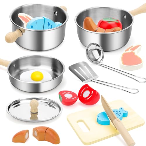 deAO Küche Kochset für Kinder aus Edelstahl & Holz – Küchenzubehör Kinderküche mit Töpfen, Spiellebensmitteln & Küchenutensilien Küchenspielzeug ab 3 Jahren deAO Küche Kochset für Kinder aus Edelstahl & Holz – Küchenzubehör Kinderküche mit Töpfen, Spiellebensmitteln & Küchenutensilien Küchenspielzeug ab 3 Jahren von deAO