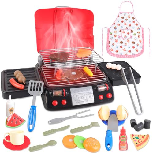 deAO Küchenspielzeug Kindergrill, Küchengrill-Spielzeugset mit Schürze, Rollenspiel-Kochspielzeug-Grillzubehör, Outdoor-Küchenzubehör mit Licht, Sound, Dampf, Geschenke für Kinder ab 3 Jahren deAO Küchenspielzeug Kindergrill, Küchengrill-Spielzeugset mit Schürze, Rollenspiel-Kochspielzeug-Grillzubehör, Outdoor-Küchenzubehör mit Licht, Sound, Dampf, Geschenke für Kinder ab 3 Jahren von deAO