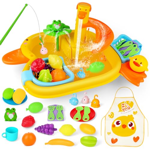 deAO Küchenspielzeugset mit funktionierendem Wasserhahn, Kinderwaschbecken Spülbecken-Spielzeug-Set Elektronisches mit Angelspielzeug Wasserkreislauf wasserdichte Schürze, Kinder Küchenspüle-Spielset deAO Küchenspielzeugset mit funktionierendem Wasserhahn, Kinderwaschbecken Spülbecken-Spielzeug-Set Elektronisches mit Angelspielzeug Wasserkreislauf wasserdichte Schürze, Kinder Küchenspüle-Spielset von deAO