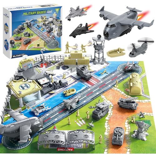 deAO Militär Basis Spielzeug Set, Army Men Playset mit Militärfahrzeug, Waffenzubehör, Parkplatz, Flugzeug, Fahrzeugzubehör und Spielkarte, tolles Armeespielzeug für Kinder 3, 4 und 5 Jahren deAO Militär Basis Spielzeug Set, Army Men Playset mit Militärfahrzeug, Waffenzubehör, Parkplatz, Flugzeug, Fahrzeugzubehör und Spielkarte, tolles Armeespielzeug für Kinder 3, 4 und 5 Jahren von deAO