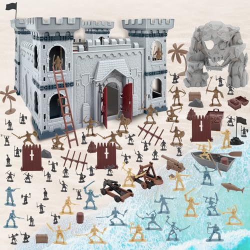 deAO Mittelalterliches Burgspielzeug, 310 Pcs Armee-Modellspiel-Bausatz mit Burg, Zusammengebautes Burgsoldaten Militärspielset Ritter-Krieger-Action-Figuren Mittelalterliche Armee Männer Piratenburg von deAO