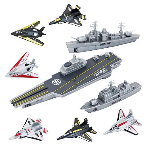 deAO Modell Militär Marine Schiff Flugzeugträger Spielzeug Spielset mit kleinen Modell Flugzeuge, Schlachtschiff und Versorgungsschiff von deAO