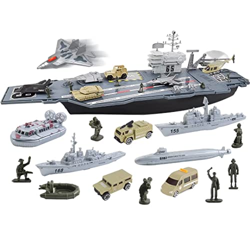 deAO Modellschiff-Flugzeugträger mit kleinen Modellflugzeugen, LKW, Panzer, U-Boot, Schlachtschiffen und Actionfiguren inklusive von deAO