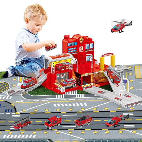 deAO City Feuerwehr Fire Station mit Feuerwehrauto, Hubschrauber, Feuerwehr Büro Bauen, Feuerwehrstation Bauspielzeug-Set für Kinder mit Spielkarte für Jungen und Mädchen ab 4 5 6 7 Jahren (Rot) deAO City Feuerwehr Fire Station mit Feuerwehrauto, Hubschrauber, Feuerwehr Büro Bauen, Feuerwehrstation Bauspielzeug-Set für Kinder mit Spielkarte für Jungen und Mädchen ab 4 5 6 7 Jahren (Rot) von deAO