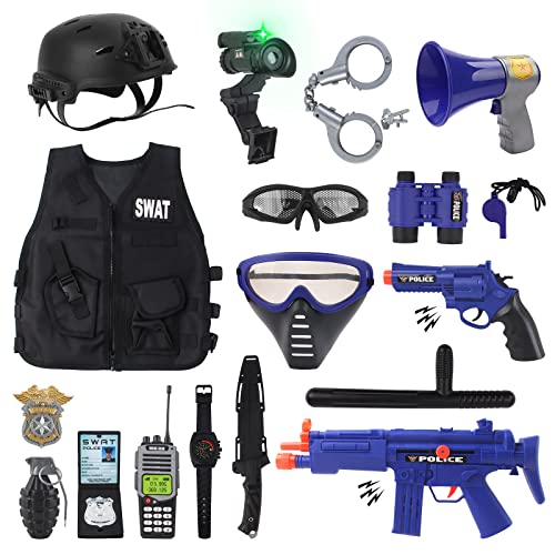 deAO Polizei Rollenspiel Set Kinder, Polizei Kostüm Kinder mit Weste, Helm, Spielzeuggranaten Handschellen Walkie Talkie, Polizei Spielzeug für Kinder Jungen Karneval Halloween deAO Polizei Rollenspiel Set Kinder, Polizei Kostüm Kinder mit Weste, Helm, Spielzeuggranaten Handschellen Walkie Talkie, Polizei Spielzeug für Kinder Jungen Karneval Halloween von deAO
