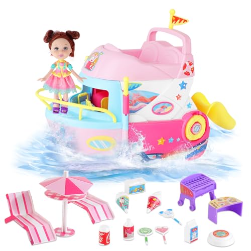 deAO Puppenhaus, DIY Ozeandampfer Dollhouse Boot, inkl. Puppen mit Haaren,Liegestühle, Rutschen, Sonnenschirm usw, 3-stöckiges Deluxe-Doll House Cruise Rollenspiele für Kinder ab 3 Jahre(VariableForm) deAO Puppenhaus, DIY Ozeandampfer Dollhouse Boot, inkl. Puppen mit Haaren,Liegestühle, Rutschen, Sonnenschirm usw, 3-stöckiges Deluxe-Doll House Cruise Rollenspiele für Kinder ab 3 Jahre(VariableForm) von deAO