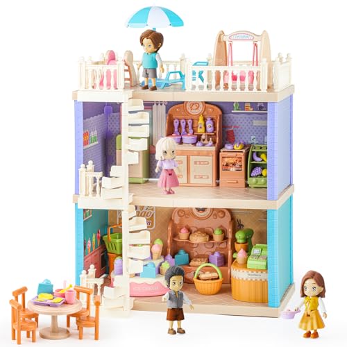 deAO Puppenhaus Traumhaus für Mädchen, 141 Stück Dollhouse Stadthaus mit 3 Etagen 4 Spielzeugfiguren und Möbelstücken Zubehör, Spielhaus Spielraum Puppen Spielzeug für Kinder ab 3 Jahren deAO Puppenhaus Traumhaus für Mädchen, 141 Stück Dollhouse Stadthaus mit 3 Etagen 4 Spielzeugfiguren und Möbelstücken Zubehör, Spielhaus Spielraum Puppen Spielzeug für Kinder ab 3 Jahren von deAO