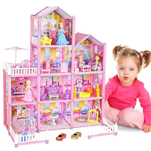 deAO Puppenhaus Traumhaus für Mädchen, Dollhouse Stadthaus mit Spielzeugfiguren und Möbelstücken Zubehör, Dreamhouse Spielhaus Spielraum Puppen Spielzeug für Kinder ab 3 Jahren (10 Room) deAO Puppenhaus Traumhaus für Mädchen, Dollhouse Stadthaus mit Spielzeugfiguren und Möbelstücken Zubehör, Dreamhouse Spielhaus Spielraum Puppen Spielzeug für Kinder ab 3 Jahren (10 Room) von deAO