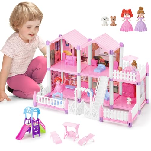 deAO Puppenhaus mit 2 Prinzessinnen, Möbeln und Zubehör, Traum-Puppenhaus für kleine Mädchen – 5 Zimmer, 1 Terrasse und 1 Garten, Geschenk für Mädchen im Alter von 2 bis 8 Jahren, Rosa deAO Puppenhaus mit 2 Prinzessinnen, Möbeln und Zubehör, Traum-Puppenhaus für kleine Mädchen – 5 Zimmer, 1 Terrasse und 1 Garten, Geschenk für Mädchen im Alter von 2 bis 8 Jahren, Rosa von deAO