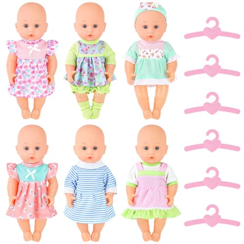 deAO 6 Sätze Puppenkleidung für 28-36CM Babypuppen, Niedlich Puppenkleider Set mit 2 Höschen und 6 Aufhänger, Puppen Zubehör Blümchenmuster Shirt mit Tutu für Neugeborene Baby, Rocksets (Keine Puppe) von deAO