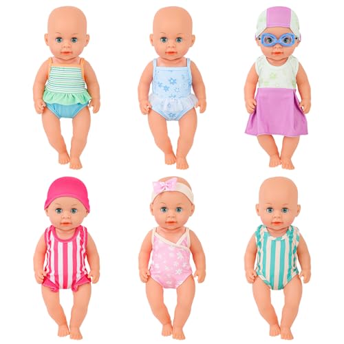 deAO 6 Puppenkleider Set, Puppenkleidung Outfits für 30 cm 33CM 35CM 36CM Neugeborene Babypuppen Jungen Mädchen, Puppenbekleidung Gehören Hüte und Stirnbänder, Puppenzubehör (Keine Puppe) (Bademode) von deAO