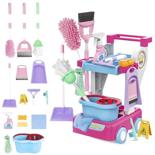 deAO Putzwagen für Kinder mit Handstaubsauger, Mop, Handfeger, Eimer, Wischmop, kehrschaufel, Besen. Reinigungswagen 16-Teiliges Putzset Zubehör, Haushaltsspielzeug für Mädchen Jungen ab 3 Jahren deAO Putzwagen für Kinder mit Handstaubsauger, Mop, Handfeger, Eimer, Wischmop, kehrschaufel, Besen. Reinigungswagen 16-Teiliges Putzset Zubehör, Haushaltsspielzeug für Mädchen Jungen ab 3 Jahren von deAO