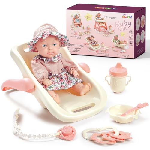 deAO Reborn Babypuppen Neugeborene Baby Puppe, 23cm 9 Zoll Großen Realistische Spielpuppe mit Puppen Bett Wiege und Puppenfütterung Zubehör, Baby Puppen Spielset Geschenk für Kinder deAO Reborn Babypuppen Neugeborene Baby Puppe, 23cm 9 Zoll Großen Realistische Spielpuppe mit Puppen Bett Wiege und Puppenfütterung Zubehör, Baby Puppen Spielset Geschenk für Kinder von deAO