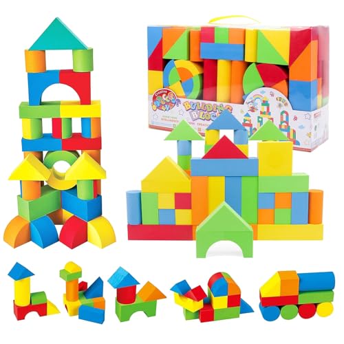 deAO 131PCS Bunte schaumstoffbausteine, softbausteine Stapelbauklötze-Spielzeugset für Kinder,Weiches Building Blocks Montessori Spielzeug Set für Babys und Kleinkinde, Geburtstag von deAO