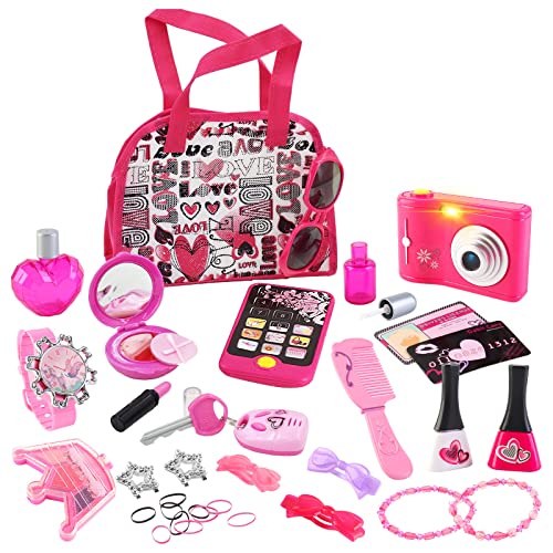 deAO Schminktasche Beauty-Set für Mädchen, Styling, Make-up und Zubehör, Spielset inkl. Spielzeugkamera und Spielzeug-Handy von deAO